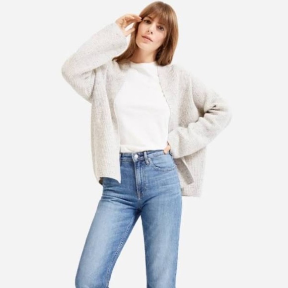 Everlane Open Front Twisted Wool Blend Cardigan with Pockets in Oatmeal Sz M - Picture 1 of 9